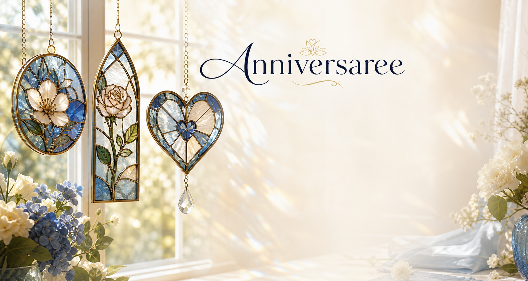 Anniversaree personalized glass suncatchers and custom gifts banner
